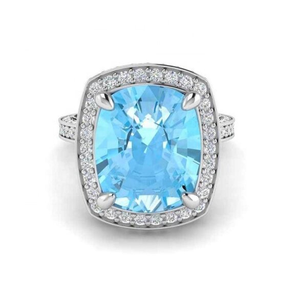 🎀  925 Silver Plated Princess Sea Blue Aquamarine Ring, FB16FA1050 - Picture 3 of 5